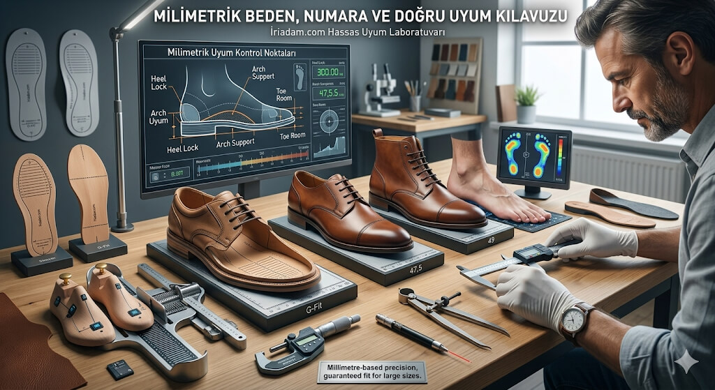 Milimetre ile ayakkabı beden ölçümü ve doğru uyumu anlatan rehber görseli