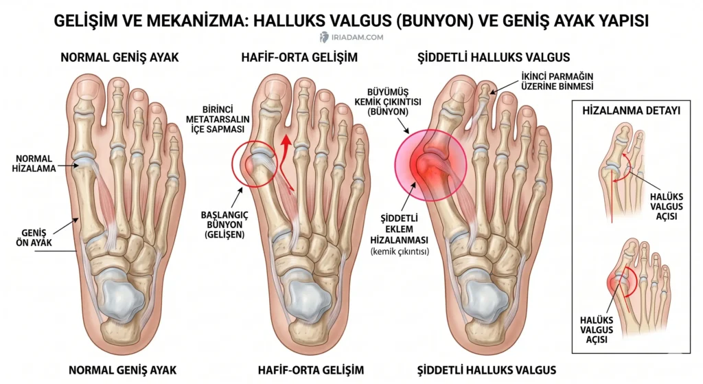 Halluks valgus (başparmak kemik çıkıntısı) rahatsızlığı olan taraklı ayaklar için geniş kalıplı ve anatomik ayakkabı seçimi.