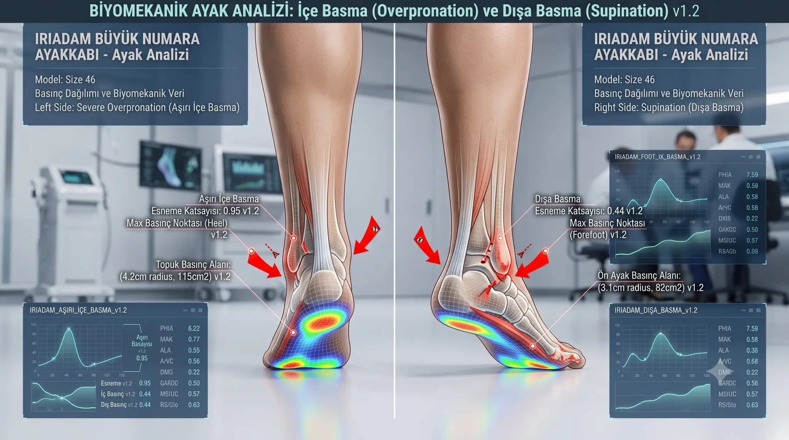 Ayak anatomisinde aşırı pronasyon içe basış ve supinasyon dışa basış tanımları