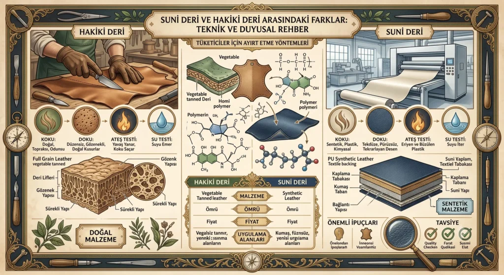 Hakiki deri ve suni deri ayakkabı arasındaki doku ve gözenek farklarını gösteren analiz